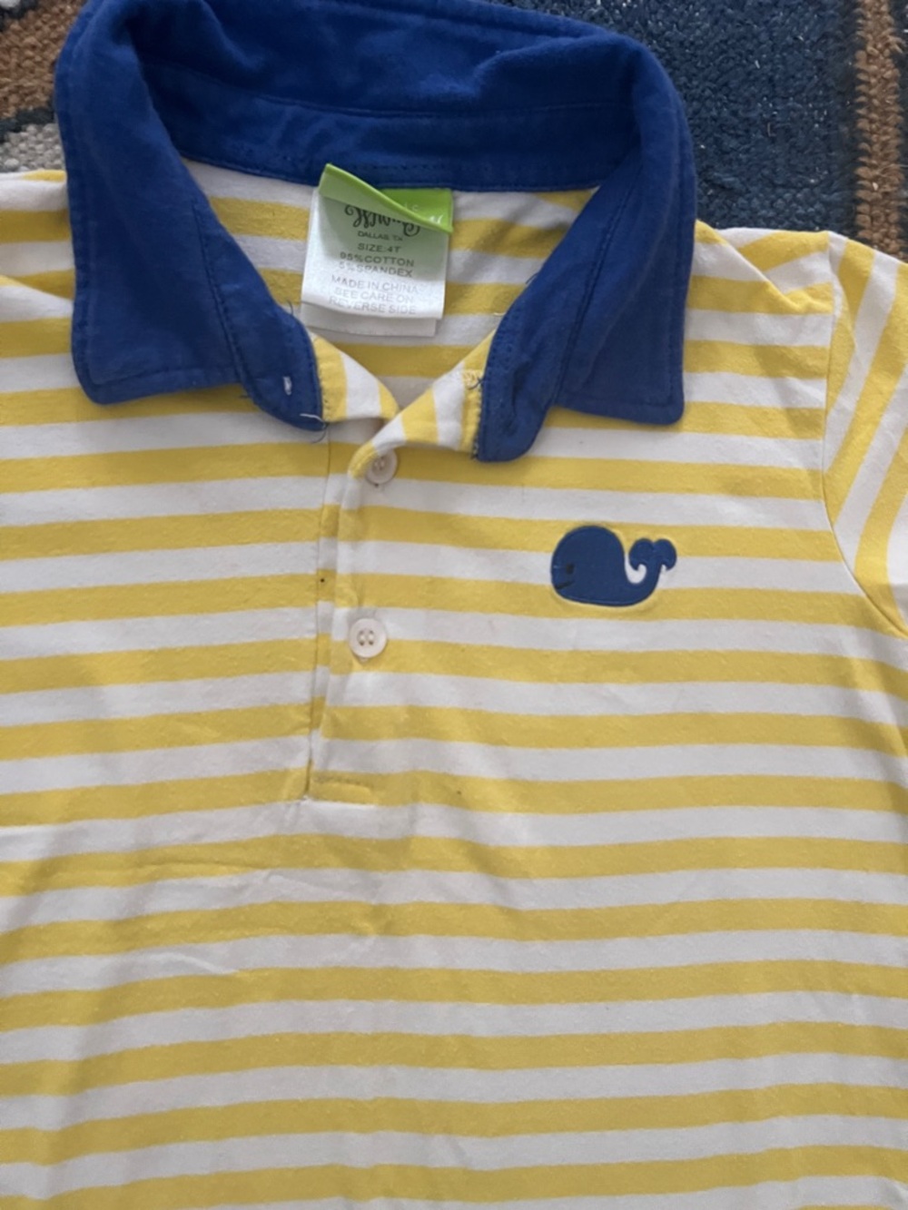 Classic whimsy yellow striped whale Yellow & White Polo with Blue Collar 4T - Picture 2 of 4